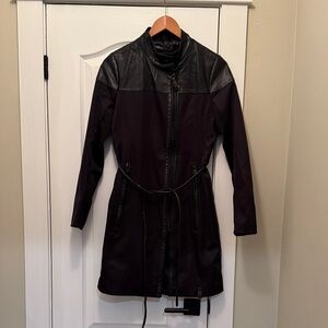 RUDSAK Black Trench Coat with Leather Details